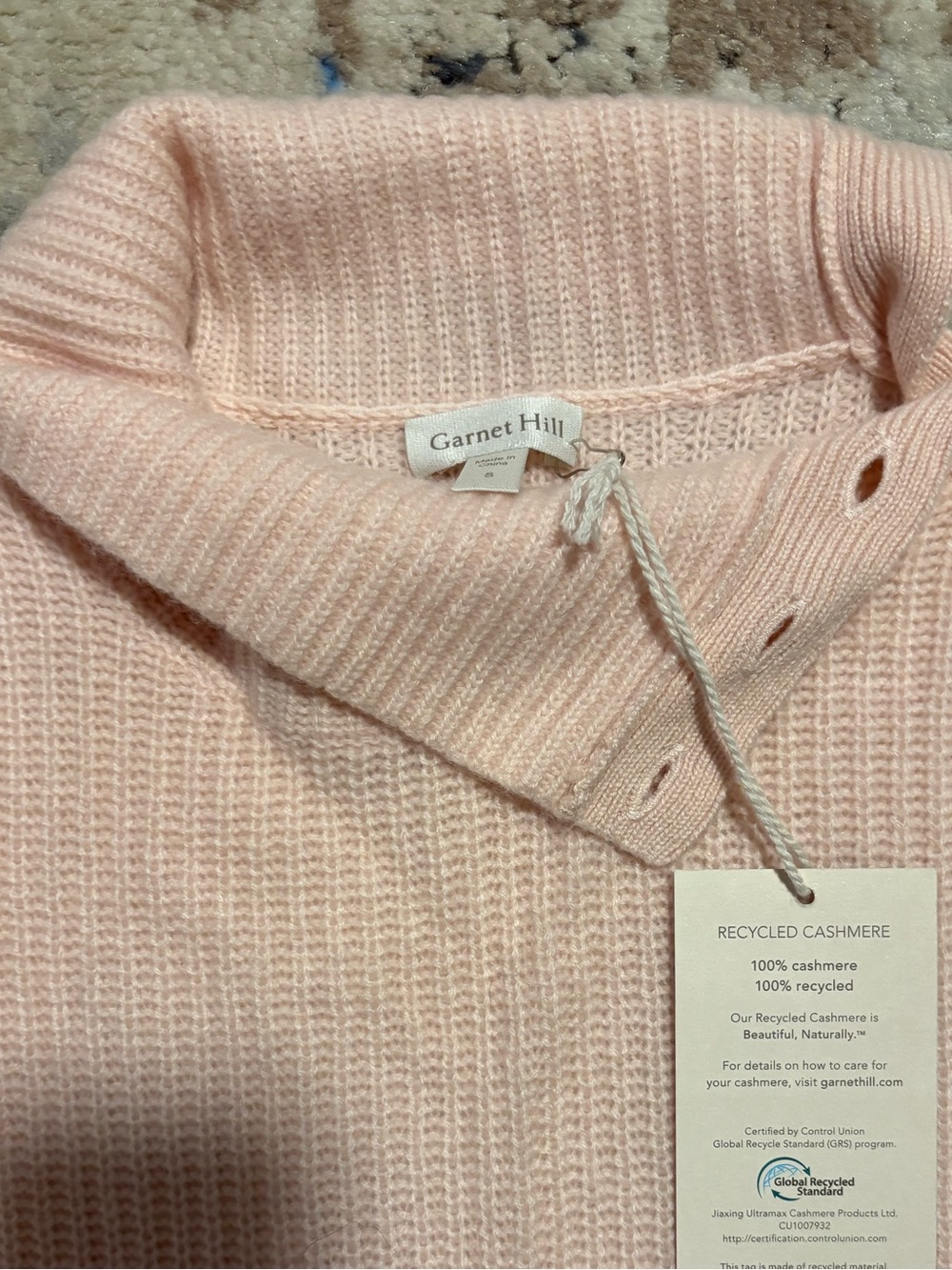 Garnet Hill Light Pink Ribbed Cashmere Turtleneck Sweater